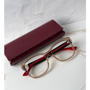 NEW Gucci GG0038ONN Brown Striped Eyeglasses Frames